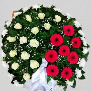 Sēru vainags rozes, gerberas